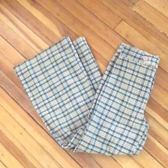 Vintage! Brown and tan plaid high waisted flared pants - Picture 2 of 4
